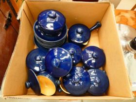 Quantity blue glazed Denby crockery fair but damage to one bowl