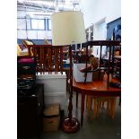 Turned wooden floor lamp with shade