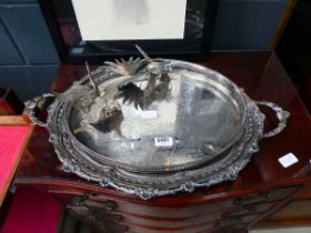 2 silver plated trays plus 2 cockerals