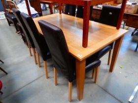 Oak dining table plus 6 leather effect chairs