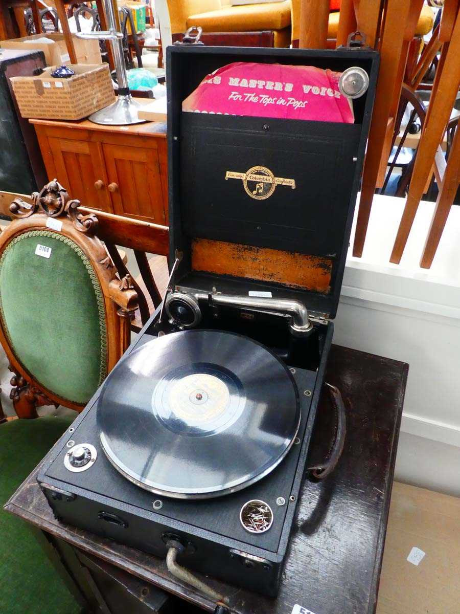 Columbia wind up gramophone plus a record cabinet and a quantity of records - Image 2 of 3