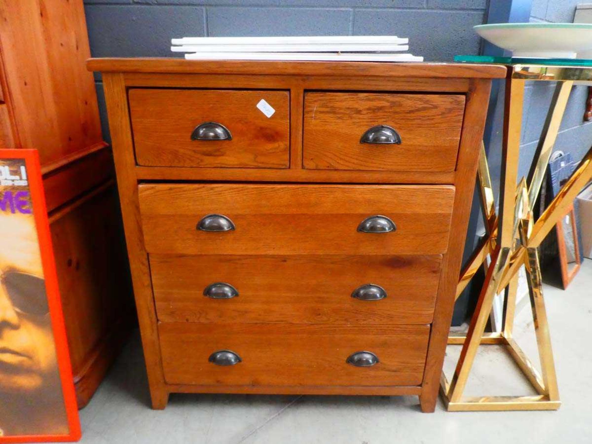 Modern oak chest of 2 over 3 drawers