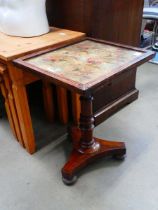 Victorian tripod side table with embroidered surface