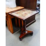 Victorian tripod side table with embroidered surface