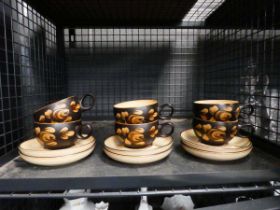 Cage of Bakewell pottery cups and saucers
