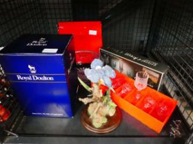 Cage of Royal Doulton and French crystal plus figure of kingfisher