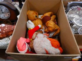 Box containing vintage soft toys
