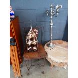 Metal chair, lantern holder and candlestick Candlestick with broken branch