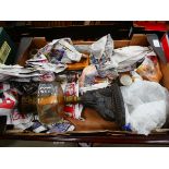 Box containing oil lamp and blue and white and other crockery