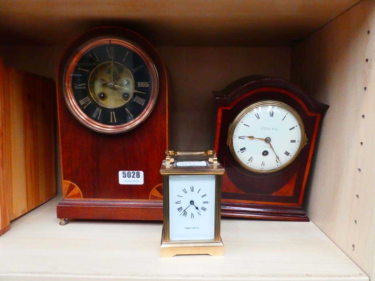 2 x Edwardian dome topped mantel clocks plus a brass carriage clock