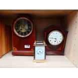 2 x Edwardian dome topped mantel clocks plus a brass carriage clock