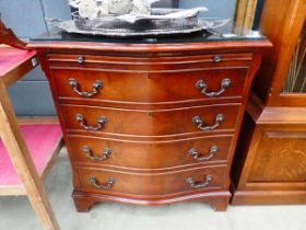 Reproduction serpentine fronted chest of drawers with slide over