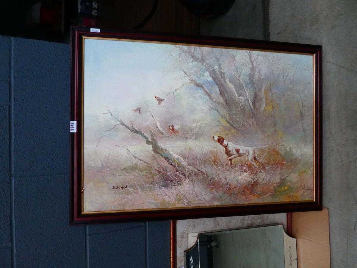 Modern oil on canvas - pointers and partridges