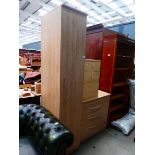 Beech finished narrow wardrobe, 3 draw bedside cabinet plus a chest of 3 drawers