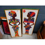 Pair of composite fabric African pictures depicting ladies