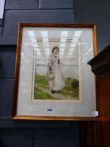 Watercolour of Edwardian lady