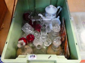 Two boxes containing decanters and wine glasses