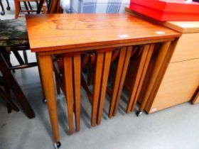 Teak table with 4 folding tables nesting under