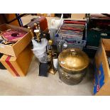 Brass coal scuttle plus companion sets