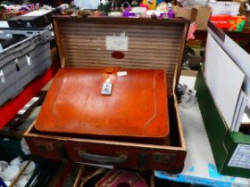 Vintage suitcase plus photographic prints and briefcases