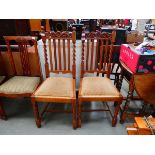 Pair of oak barley twist dining chairs with drop in seat