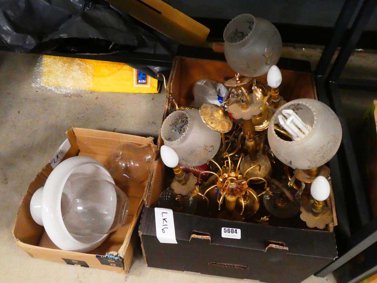 2 boxes of ceiling light shades and fittings