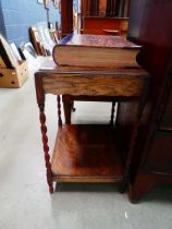 Oak 2 tier table with barley twist columns