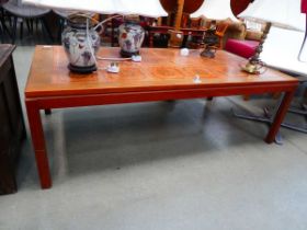 Large teak tile topped coffee table
