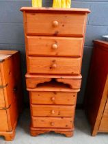 Pair of pine 3 drawer bedside cabinets