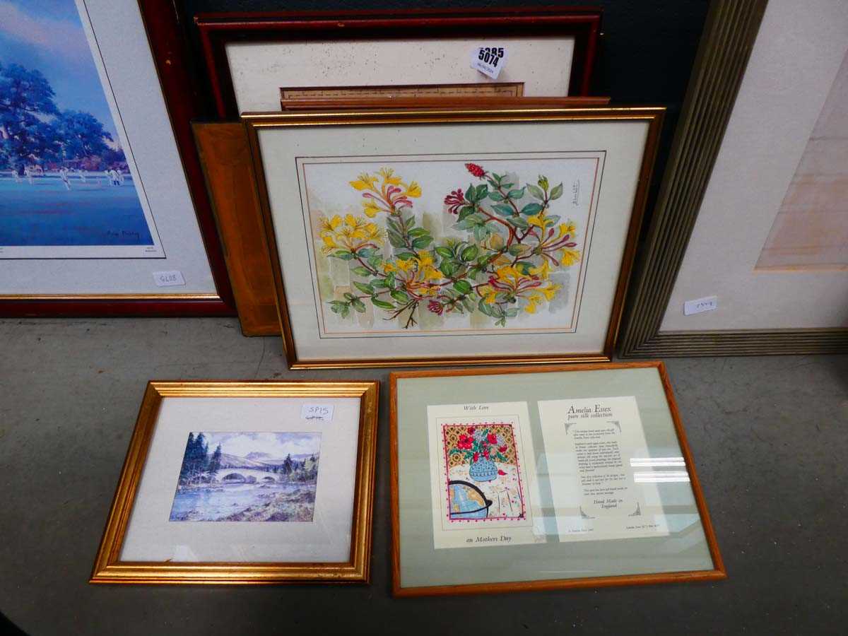 Quantity of prints to include highland river, the harvest, still life with flowers, tawny owl and