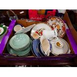 Box containing Beryl patterned Woods Ware crockery plus Meakin and blue and white china