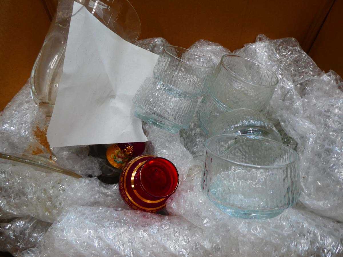 6 x boxes containing a large quantity of French and other crystal glasses plus Venetian glass vases - Image 2 of 3