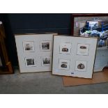 Pair of limited edition panelled prints depicting Chinese junks and street facades