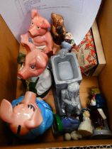 Box of Wade piggy banks plus other figures