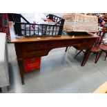 Library table with green leather surface Ormolu mounts missing