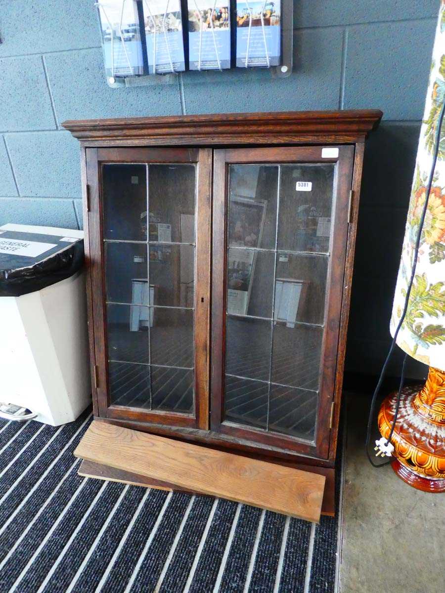 Glazed oak double door display cabinet