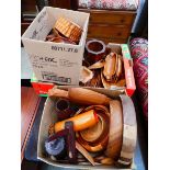 3 x boxes containing a large quantity of treen to include bowls, salad servers and vases