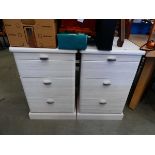Pair of modern lime washed three drawer bedside cabinets