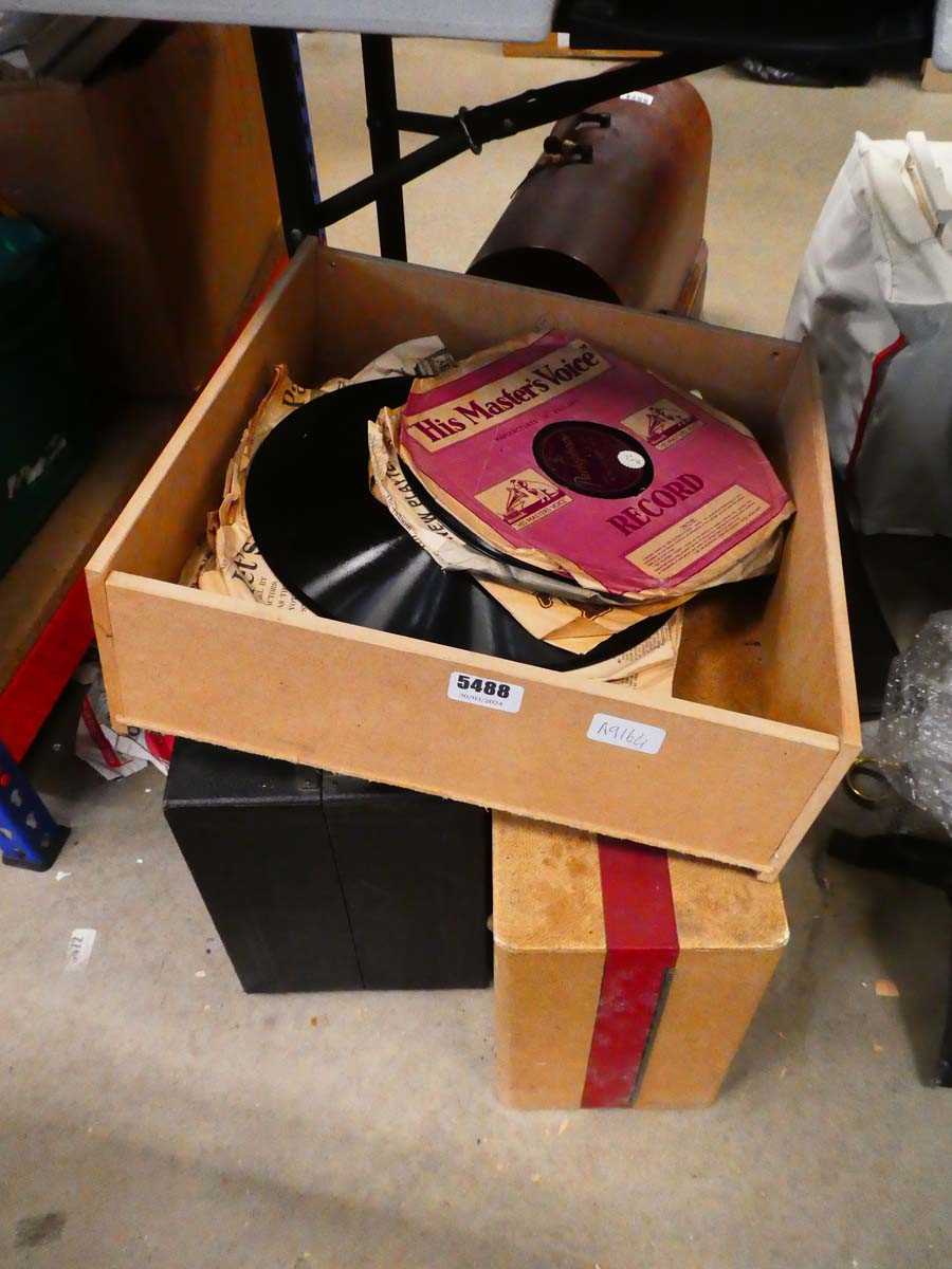 2 boxes of Shellac records with 2 cased players