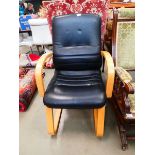 Bent wood and black leather effect armchair