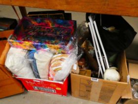 2 boxes containing cushions, ornaments, clocks and household goods