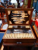 Oak cutlery canteen on stand Overall in good condition