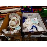 2 boxes containing wash stand, jug and bowl plus floral patterned crockery