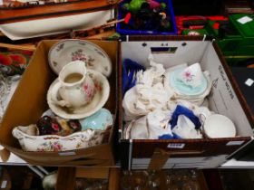 2 boxes containing wash stand, jug and bowl plus floral patterned crockery