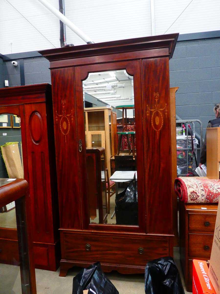 Edwardian inlaid wardrobe with single mirrored door