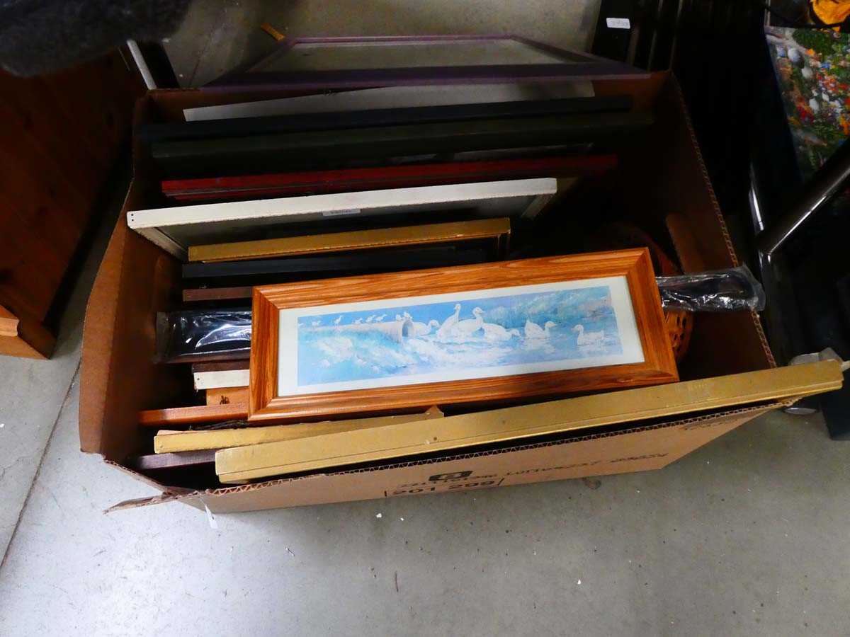 Box containing quantity of prints and paintings, to include woodland birds, rural scenes, and