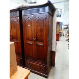 Narrow oak double door wardrobe with single drawer under