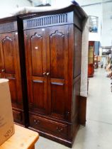 Narrow oak double door wardrobe with single drawer under