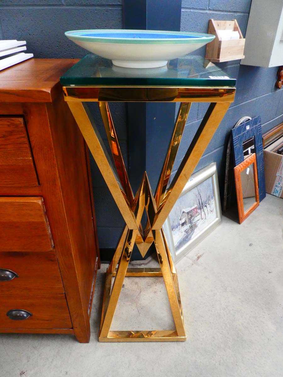 Gold finished plant stand with glazed surface