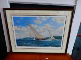 Limited edition and blind stamped print - yachts at sea